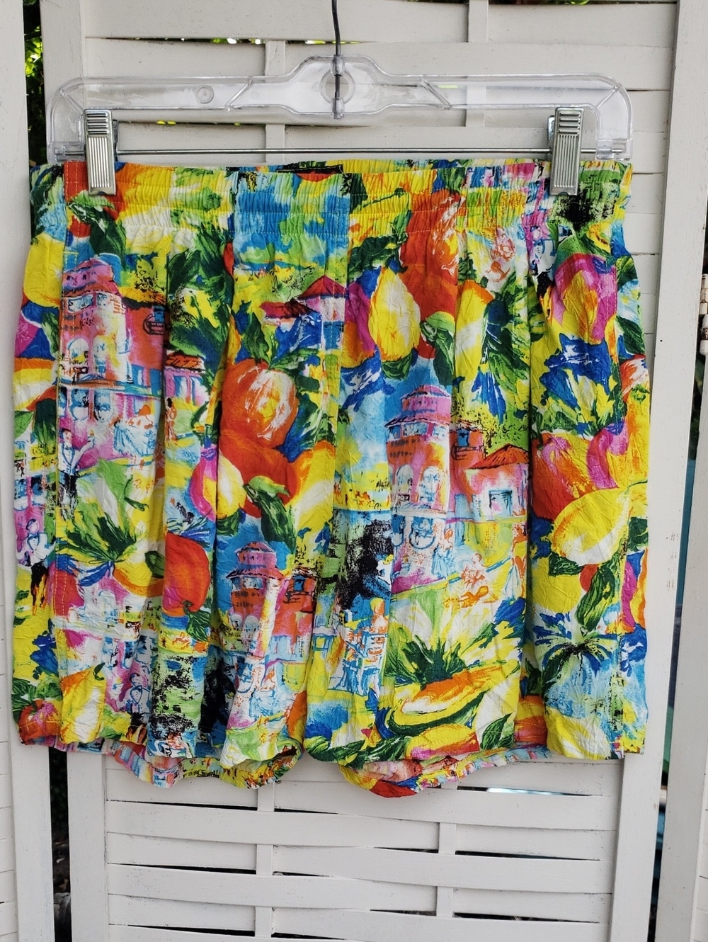 Jams World Vintage Yellow Multi Tropical Rayon 2 Pockets Women's Shorts Size M